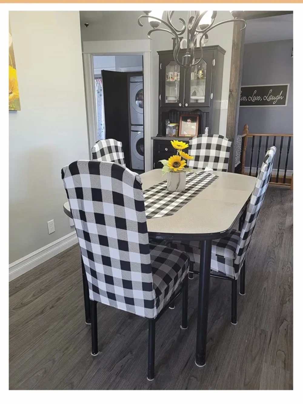 Set of 4 Black & White Buffalo Plaid Farmhouse Dining Chair Slipcovers NIB